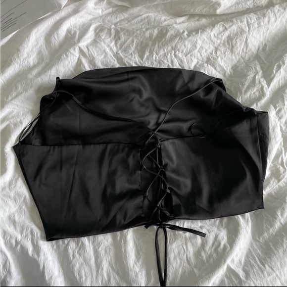New Black Bustier Style Satin Crop Top with CrissCross adjustable straps NWOT - Picture 8 of 8